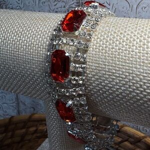 Elegant Silver and Red Gemstone Bracelet